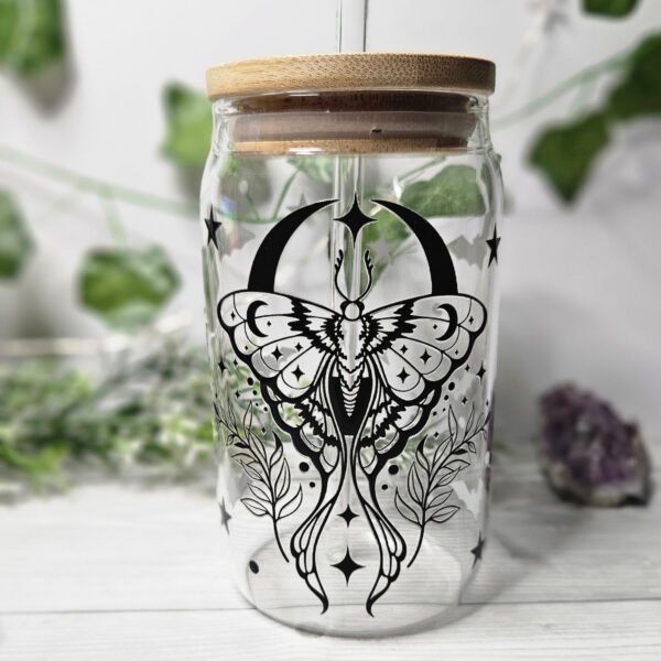 Moth Trinkglas mit Glasstrohhalm