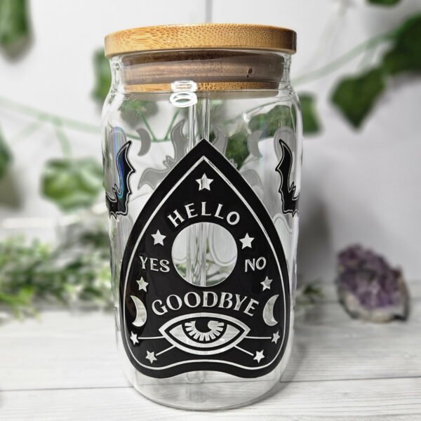 Planchette Trinkglas mit Glasstrohhalm