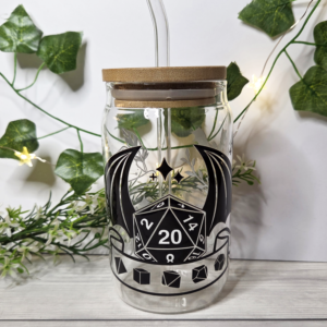 Winged Dice Trinkglas inklusive Strohhalm